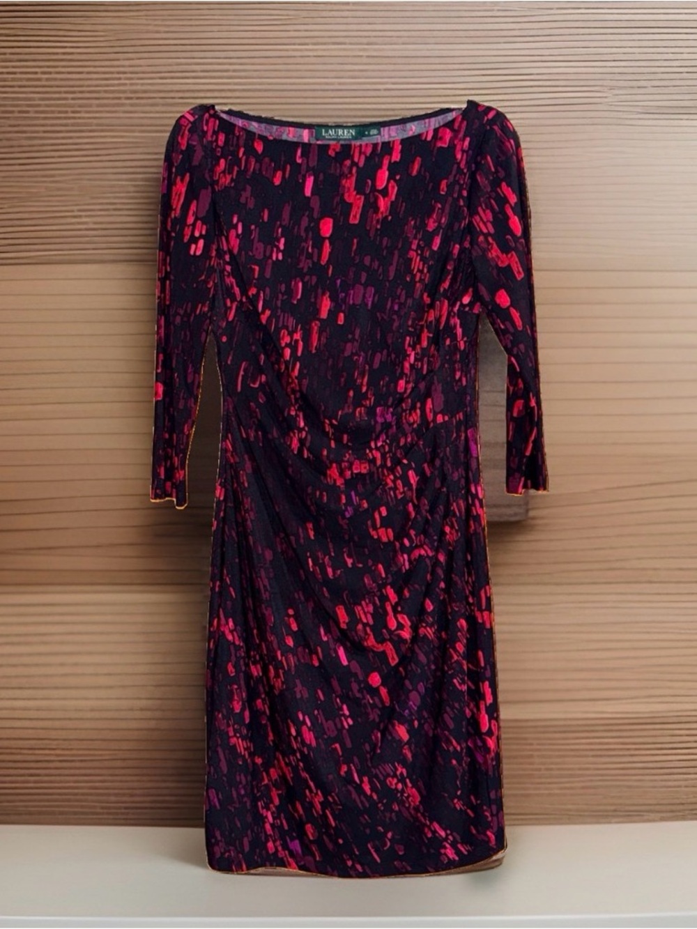 LAUREN Ralph Lauren Black Dress w/Red & Fuchsia Abstract Spots-6-EC